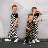 Overalls in Checkered Taupe + Black