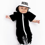 Hooded Rebel Short Sleeve Romper in Black - Rebel Bro