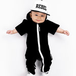 Hooded Rebel Short Sleeve Romper in Black - Rebel Bro