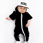 Hooded Rebel Short Sleeve Romper in Black - Rebel Bro