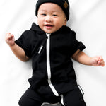 Hooded Rebel Short Sleeve Romper in Black - Rebel Bro