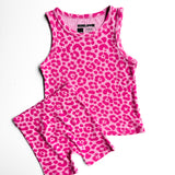 Tank + Biker Two Piece Set in Bubble Gum Leopard