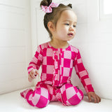Ruffled Bamboo Zippy Sleeper in Bubble Gum Checkered