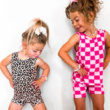 Tank + Biker Two Piece Set in Bubble Gum Checkered