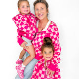 Women's Full Zip Hoodie in Bubble Gum Checkered