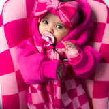 Hooded Fleece Romper in Bubble Gum Checkered