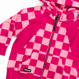 Girl's Full Zip Hoodie in Bubble Gum Checkered