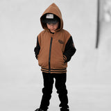 Hydro Letterman Jacket in Black + Rust