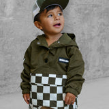 Pullover Windbreaker in Olive Checkered