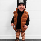 Reversible Puffer Vest in Rust + Black Corduroy