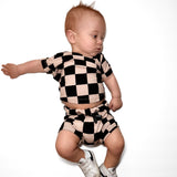 Bummie Two Piece Set in Taupe + Black Checkered