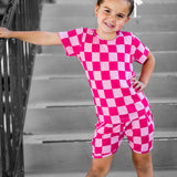 Biker Two Piece Set in Bubble Gum Checkered
