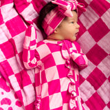 Ruffled Bamboo Zippy Sleeper in Bubble Gum Checkered