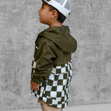 Pullover Windbreaker in Olive Checkered