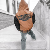 Hydro Letterman Jacket in Black + Rust