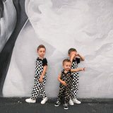 Overalls in Taupe + Black Checkered