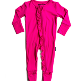 Ruffled Bamboo Zippy Sleeper in Hottest Pink