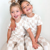 Bamboo Two Piece Set in Salt + Sand Checkered