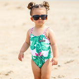 UPF50+ Girls Bow-Back One Piece Swimsuit in Palm Paradise
