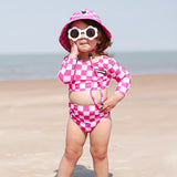 UPF50+ Cropped Two Piece Swimsuit in Bubble Gum Checkered