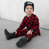 Organic Ribbed Set in Smoke + Crimson