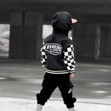 Hydro Letterman Jacket in Black + Cream Checkered