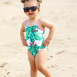 UPF50+ Girls Bow-Back One Piece Swimsuit in Palm Paradise