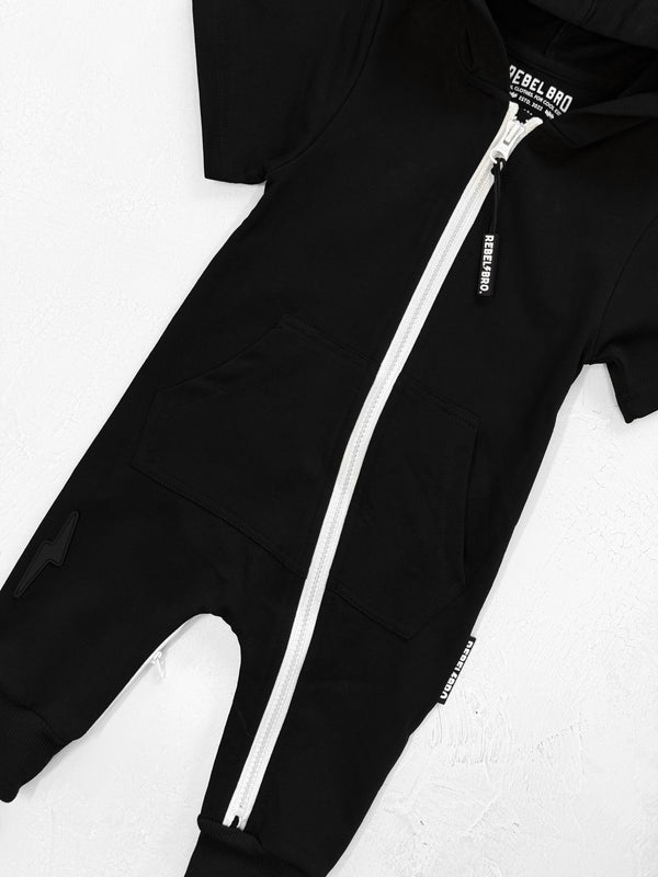 Hooded Rebel Short Sleeve Romper in Black - Rebel Bro