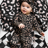 Organic Muslin Quilt in Midnight Mocha Leopard x Taupe + Black Checkered