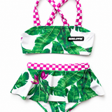 UPF50+ Retro Skirted Bikini Two Piece Swimsuit in Palm Paradise