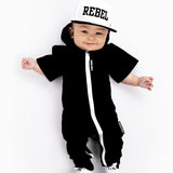Hooded Rebel Short Sleeve Romper in Black - Rebel Bro