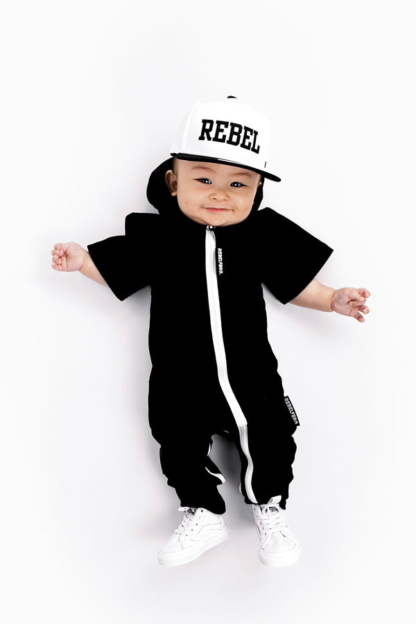 Hooded Rebel Short Sleeve Romper in Black - Rebel Bro