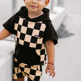 Relaxed Fit Shorts in Taupe + Black Checkered