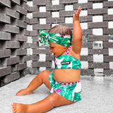 UPF50+ Retro Skirted Bikini Two Piece Swimsuit in Palm Paradise