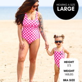 UPF50+ Women's One Piece Swimsuit in Bubble Gum Checkered