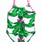 UPF50+ Girls Bow-Back One Piece Swimsuit in Palm Paradise