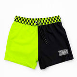 Hybrid Swim Trunks in Neon Electric Lime + Black Colorblock