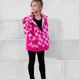 Girl's Full Zip Hoodie in Bubble Gum Checkered
