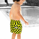 Hybrid Swim Trunks in Neon Electric Lime + Black Checkered
