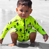 UPF50+ Boys Swim Romper in Neon Electric Lime x Jagger