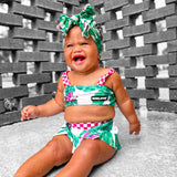 UPF50+ Retro Skirted Bikini Two Piece Swimsuit in Palm Paradise