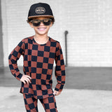 Bamboo Two Piece Set in Smoke + Spice (Checkered)