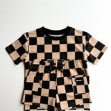 Everyday Cotton Shorts Set in Taupe + Black Checkered