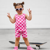 Tank + Biker Two Piece Set in Bubble Gum Checkered