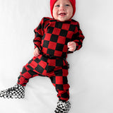 Organic Ribbed Set in Smoke + Crimson