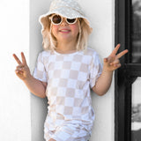 Biker Two Piece Set in Salt + Sand Checkered