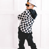 Hooded Flannel in Black + Cream Checkered