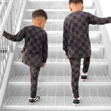 Bamboo Two Piece Set in Charcoal + Black Checkered