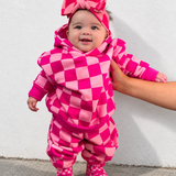 Fleece Hoodie + Sweatpants Set in Bubble Gum Checkered