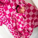 Ruffled Bamboo Zippy Sleeper in Bubble Gum Checkered